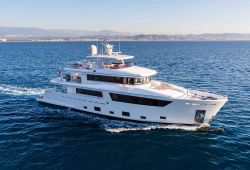 A luxury charter yacht Cantiere delle Marche 33m cruising in the south of France on a beautiful sunny day