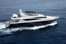 A Princess 95 motor yacht cruising on the French Riviera