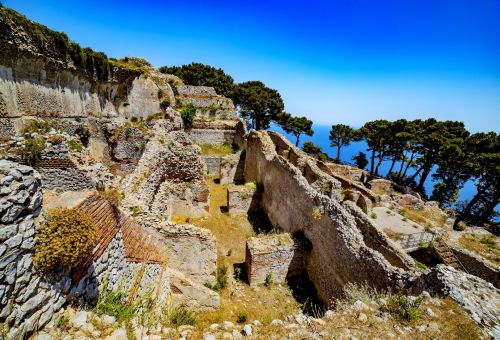 The ruins of the archaeological site of Villa Jovis in Capri