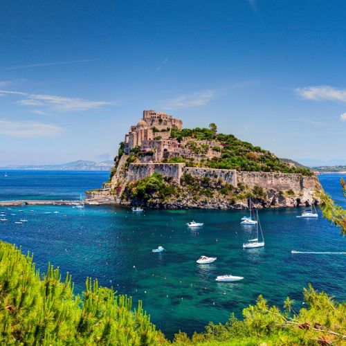 The island of Ischia and its Aragonese castle on the Amalfi Coast