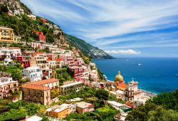 The village of Positano with its colourful buildings on a sunny day