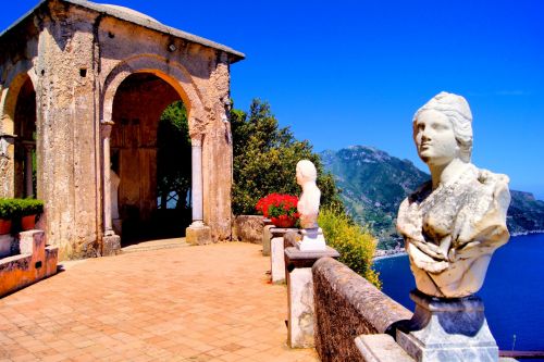 Sculpted busts at Villa Cimbrone on the island of Capri in Italy