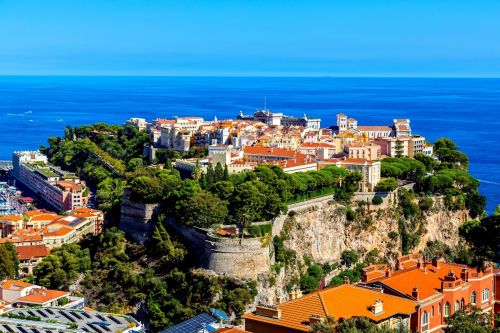 View on the Monaco Rocher with the Prince' s palace between Port Hercule and Port Fontvieille