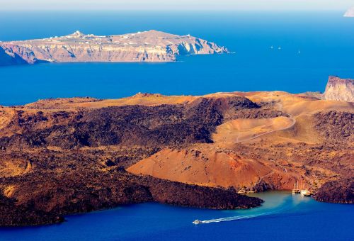 The island of Nea Kameni in the centre of the caldera of Santorini