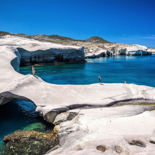 The beach of Sarakiniko on the island of Milos in Greece