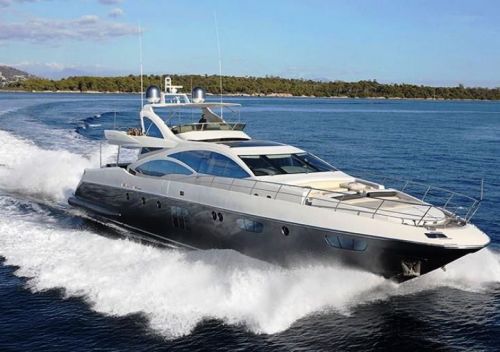 A luxury Azimut motor yacht cruising during a day yacht charter in the south of France