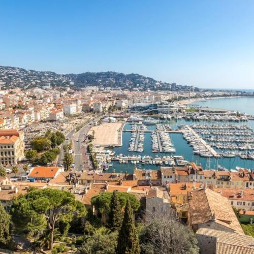 View of the old port of Cannes and its yachts from the historic district of Le Suquet