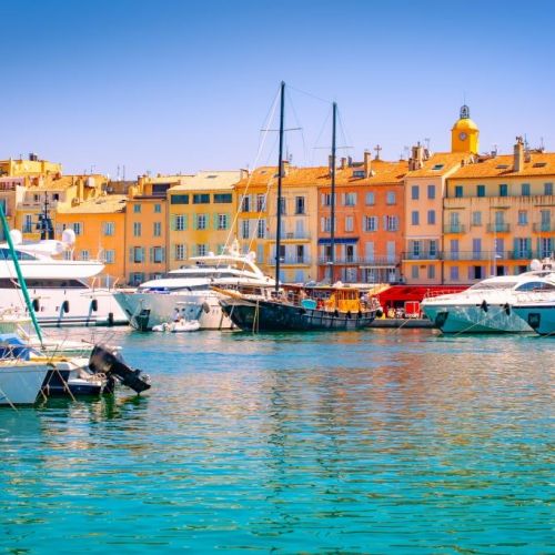 The colourful port of the village of St Tropez in summer with its luxury yachts