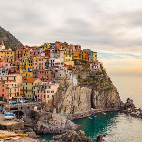 The colourful village of Manarola in the Cinque Terre National Park on the Italian Riviera