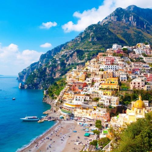 The colourful village of Positano built on a hillside