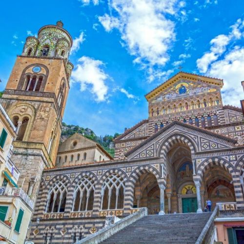 The dome of Amalfi dedicated to the apostle Andrew and the Piazza del Duomo