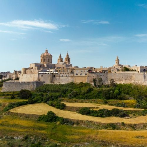 The historical silent city of Mdina with its palaces and surrounding hills