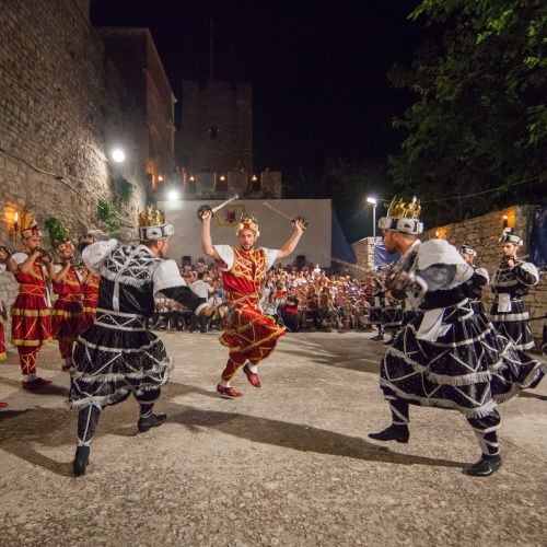 Battle scene during a traditional Moreska dance show on the island of Korcula in Croatia.