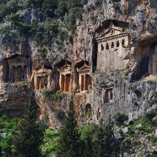 The ancient rock tombs of Dalyan Caunus in Turkey