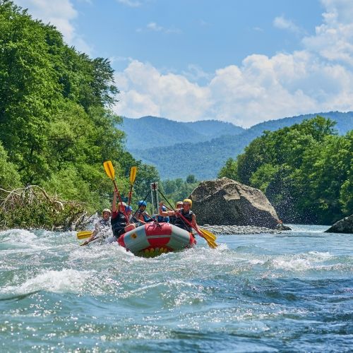 Rafting in a mountain river