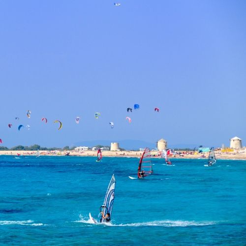 Windsurfing, kite-surfing and other water sports in Vasiliki on the island of Lefkada in Greece