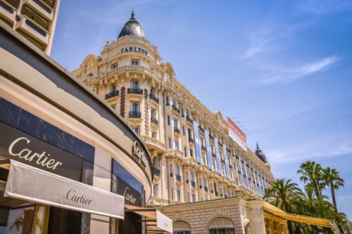 Cartier boutique and Carlton hotel on La Croisette in Cannes