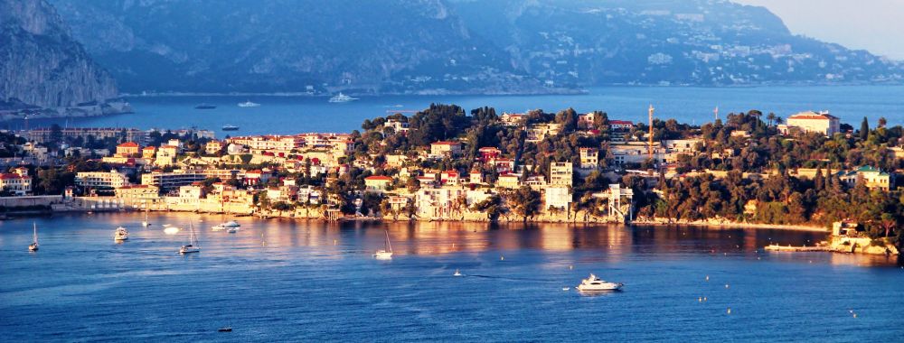 The peninsula of Sain-Jean-Cap-Ferrat with boats at anchor on the French Riviera