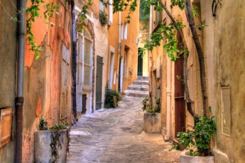 A tiny street in St Tropez in the summer