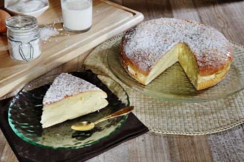 A slice of Tropezian tart, the pastry speciality of St Tropez