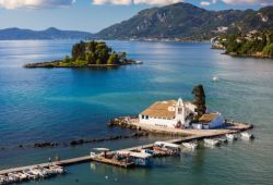 The small Vlacherna Monastery located on an islet