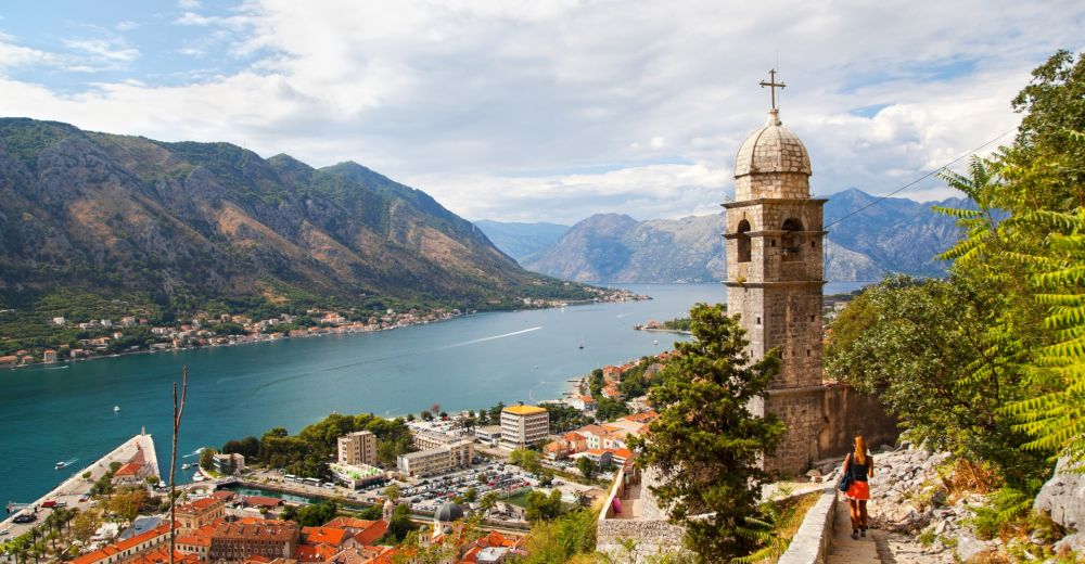 Panorama of the coastal town of Kotor in Montenegro