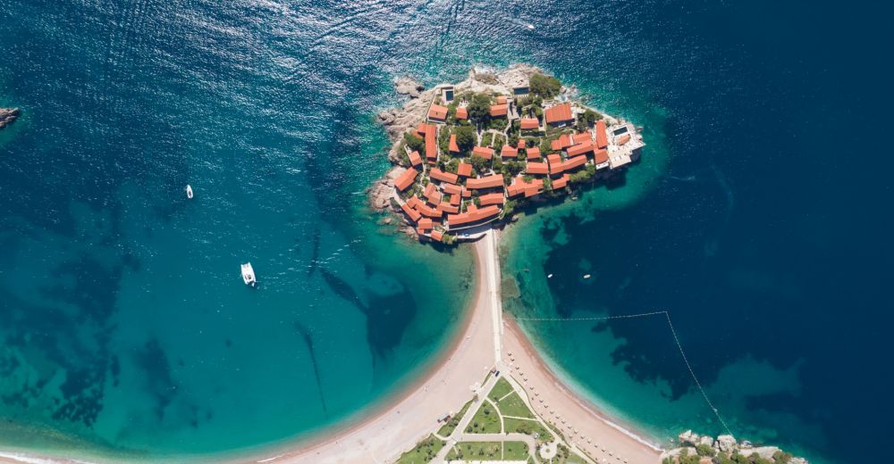 The island of Sveti Stefan and its hotel complex in southern Montenegro