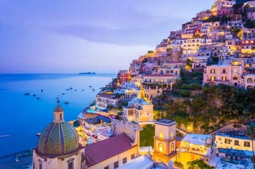 Night panorama of the village of Amalfi in Italy