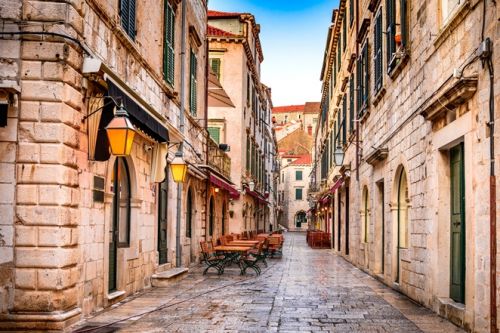 A picturesque street in the old town of Dubrovnik in Croatia