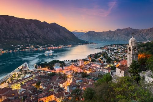 The beautiful bay of Kotor at sunset, one of the UNESCO sites in the Mediterranean