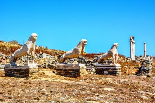 The Terrace of the Lions on the island of Delos, one of the most important archaeological sites in Greece