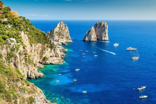 The rock formations of the Faraglioni off the coast of Capri