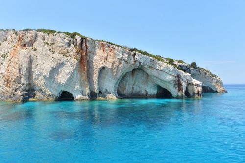 The Blue Caves located on the island of Zakynthos in Greece