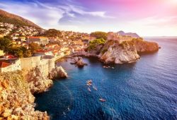 The old city of Dubrovnik and its ramparts seen from the sea