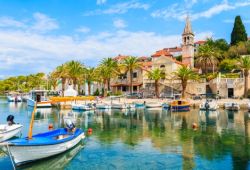 The town of Trogir in Croatia with its small harbour full of fishing boats