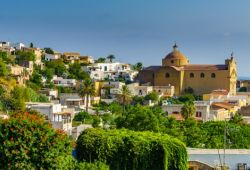 A church on the island of Salina in Sicily, seen from the port