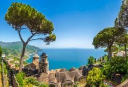 The bell tower of the church in the village of Ravello on the Amalfi Coast