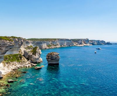 Panorama of the cliffs of Bonifacio during a Corsica yacht charter