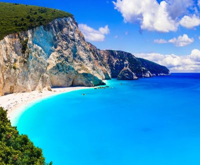 Anchorage near a superb beach at Lefkada during a Greece yacht charter in the Ionians islands