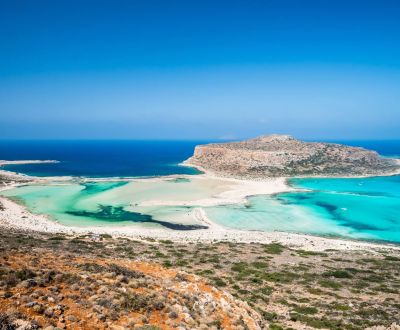 The bay of Balos and its turquoise lagoon on the island of Crete during a Greece yacht charter