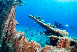 Diver exploring a wreck in the Aegean Sea in Greece