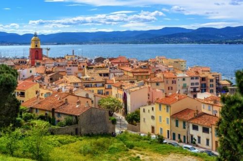 The authentic village of St Tropez and its bell tower on the French Riviera