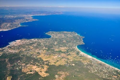 Aerial view of the Gulf of St Tropez and the beach of Pampelonne