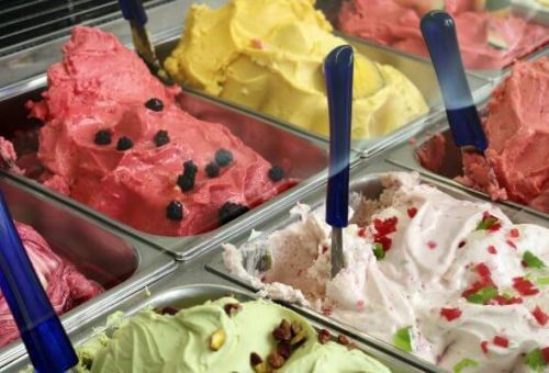 The showcase of an ice-cream shop