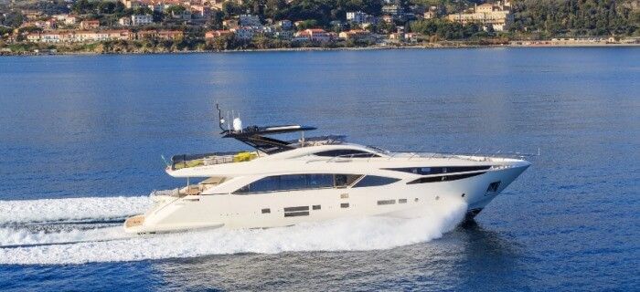 A yacht available for a day boat charter with charter guests onboard