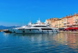 Yachts moored in the port of St Tropez