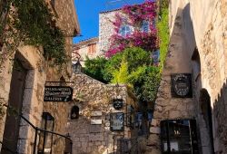 A narrow street in the hilltop village of Eze with its pretty stone houses