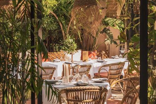 Tables set at the Salama restaurant in Saint-Tropez